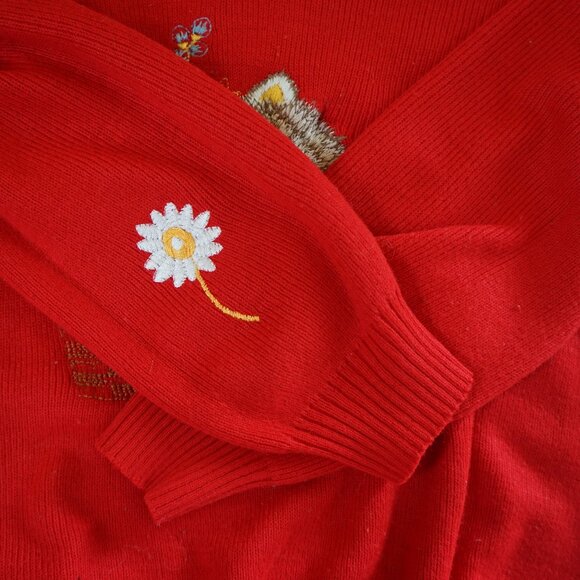 Vintage JCPenney Womens Medium Embroidered Sweater (Kitten, Cat, Flowers) - Picture 9 of 9